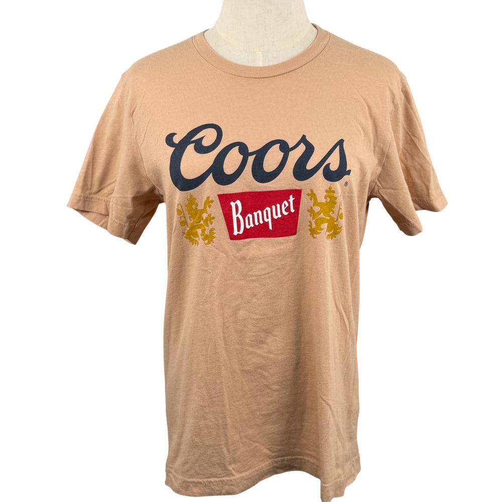 Coors Banquet Beer Graphic T-Shirt Mens Medium‎ Tan SS Brew Dad Pubwear Barwear